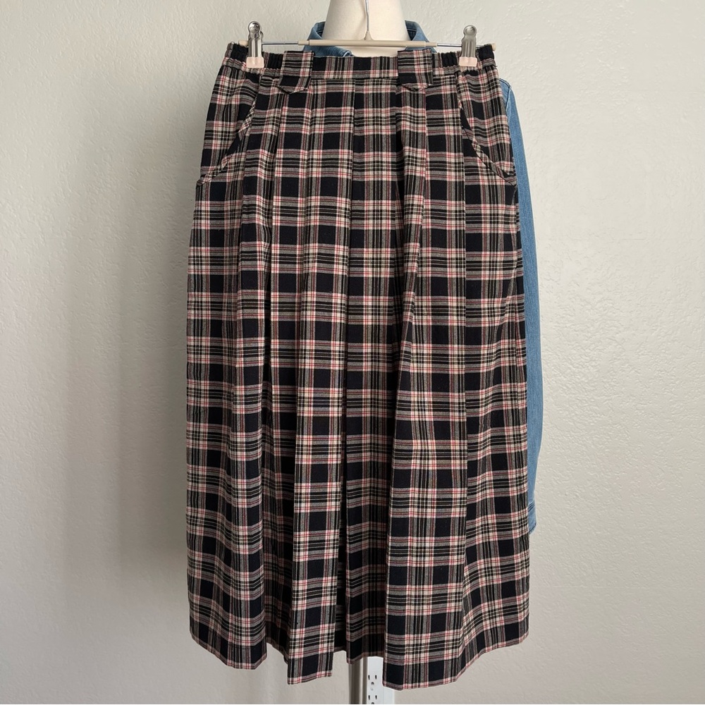 Size 25 /XS chengxin Brown Beige Pleated Scottish tartan Midi Skirt   In Excelle